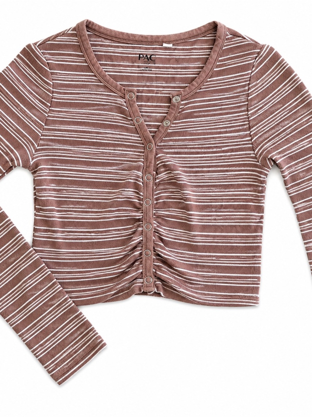 PacSun Brown and White Striped Snap-Front Long Sleeve Top